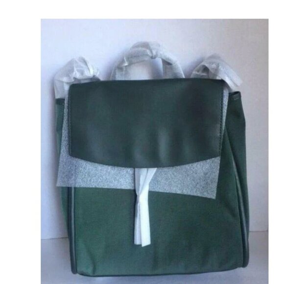 Skagen Large Nylon Backpack Green Drawstring Adjustable Leather Trim Ebba Bag - Picture 3 of 8